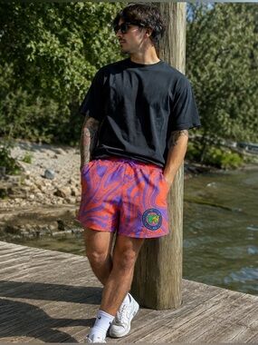 MTV Music Television Swim Trunks Mens Orange Purple Board Shorts NWT Large
